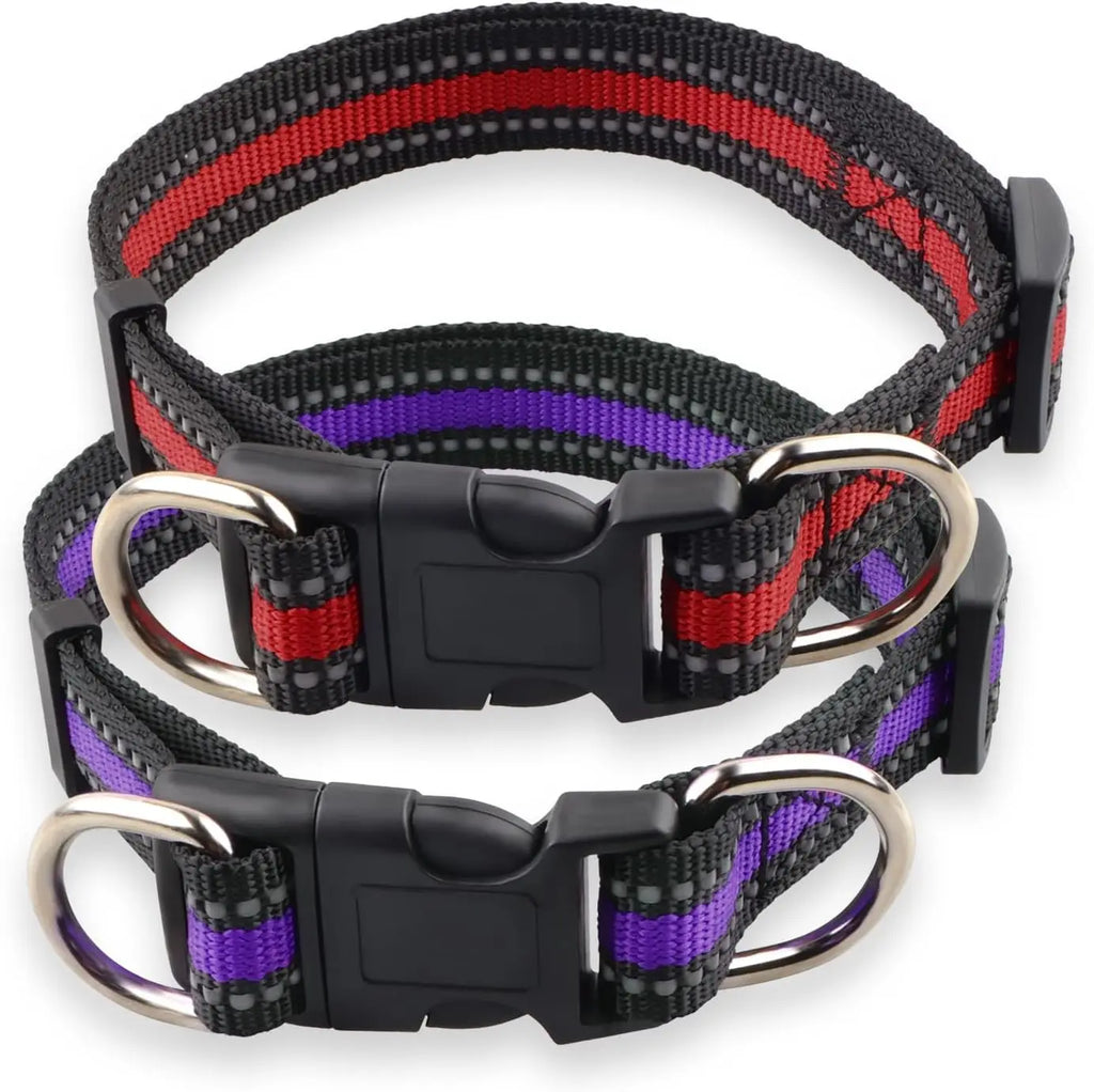 Highly Reflective Adjustable Dog Collar with Dual Metal D-Rings