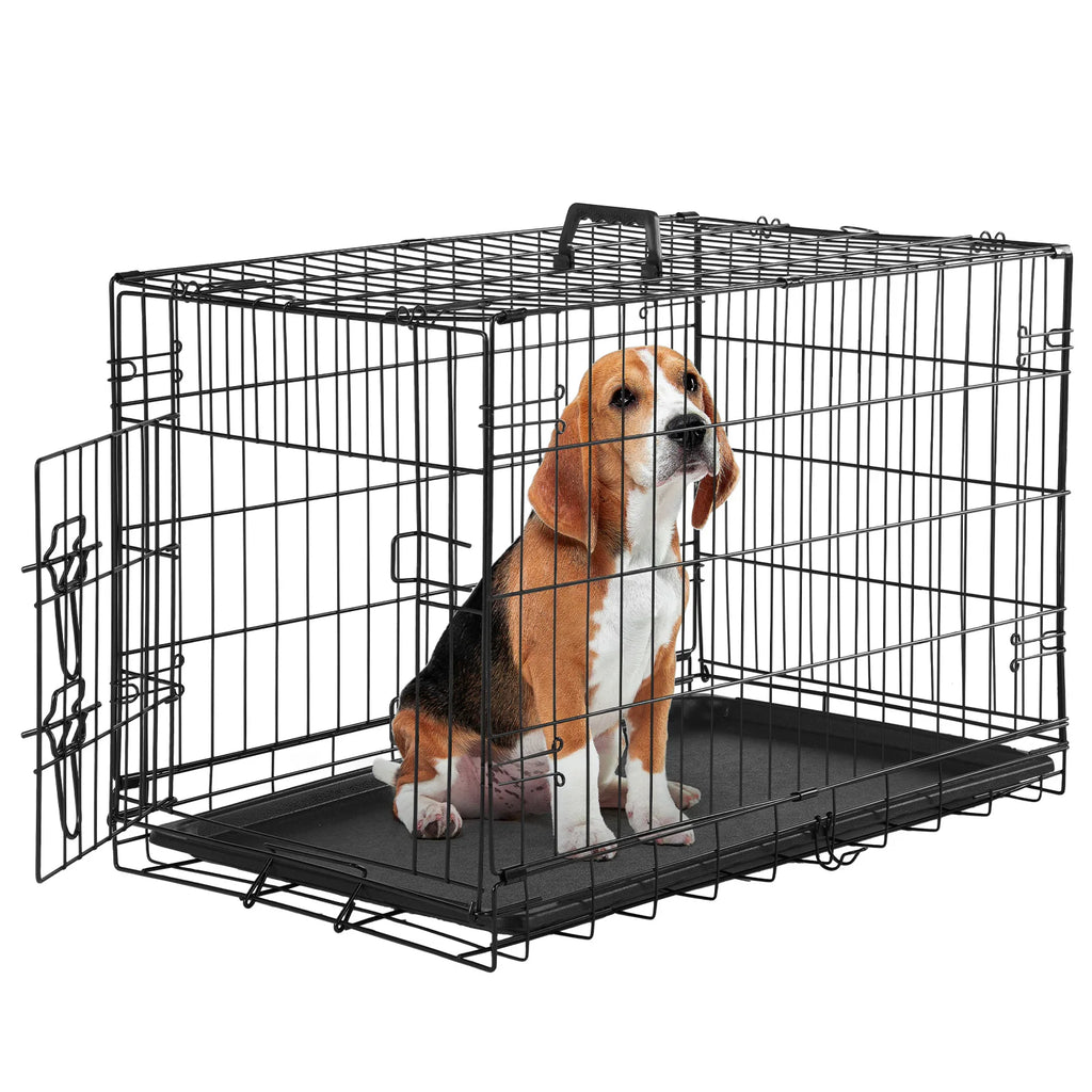 Folding Metal Wire Dog Cage with Plastic Leak-Proof Pan Tray