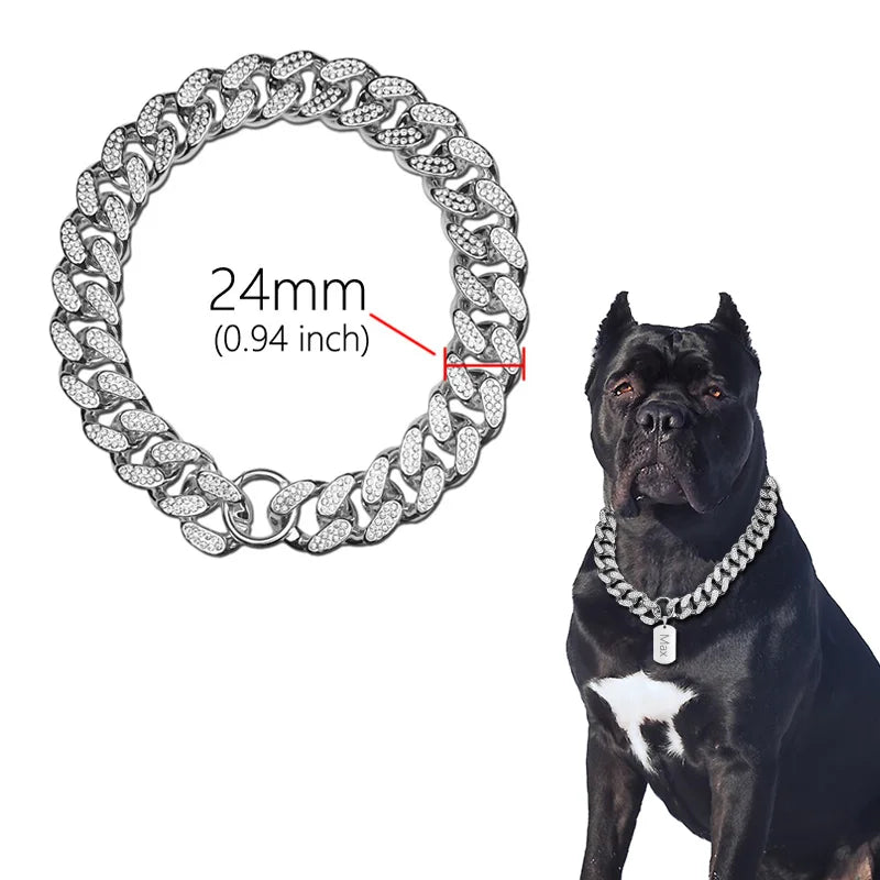 ABS Plastic Dog Collar Chain Diamond Inlay Sparkle Necklace