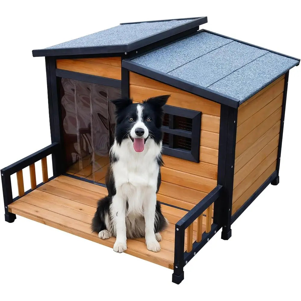 Large Dog House Outdoor Indoor  Wood Insulated Dog Kennel Home with Durable Weatherproof Asphalt Roo an