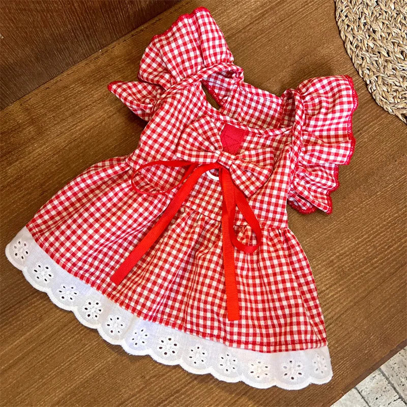 Summer Pet Dress Floral Pattern Plaid Skirts