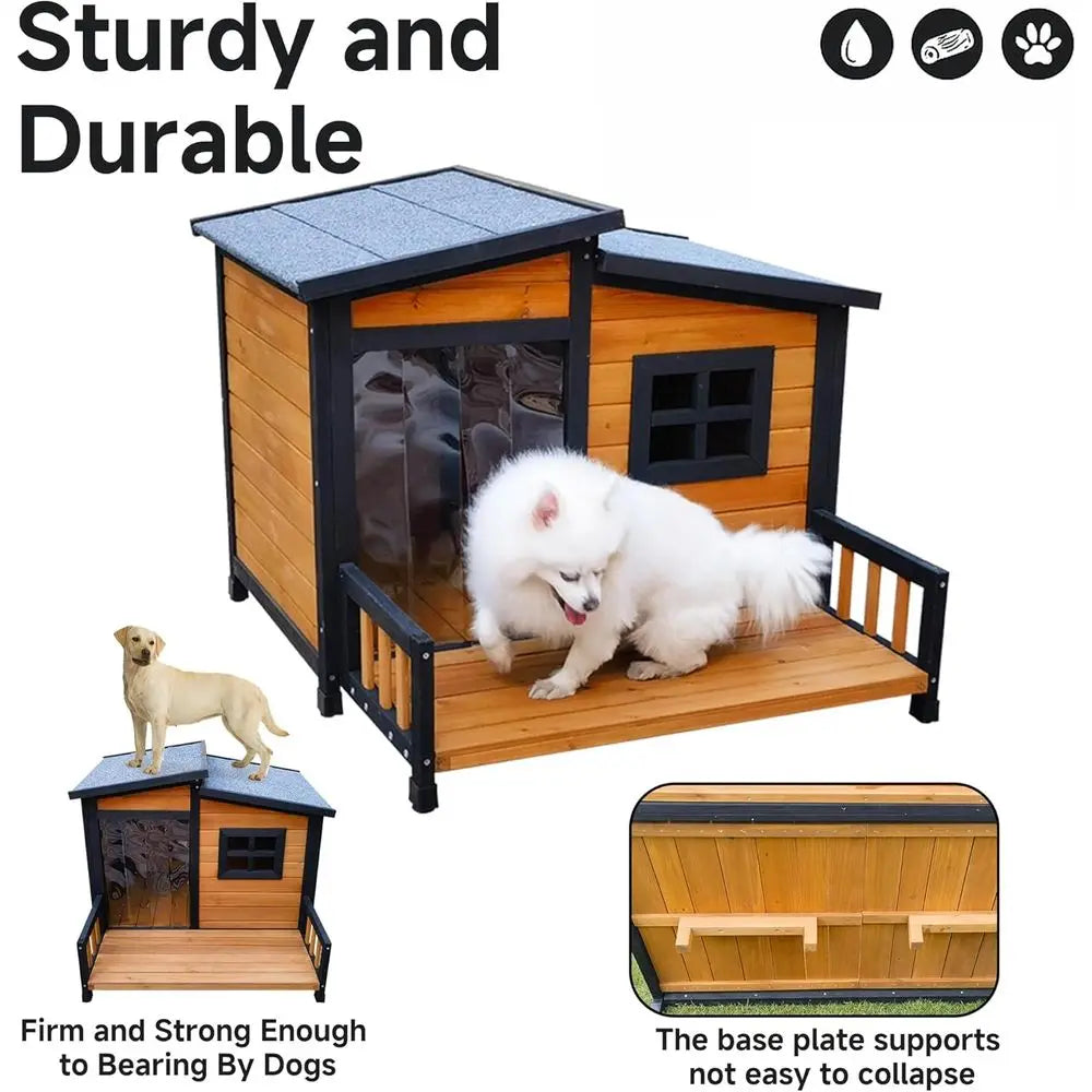 Large Dog House Outdoor Indoor  Wood Insulated Dog Kennel Home with Durable Weatherproof Asphalt Roo an