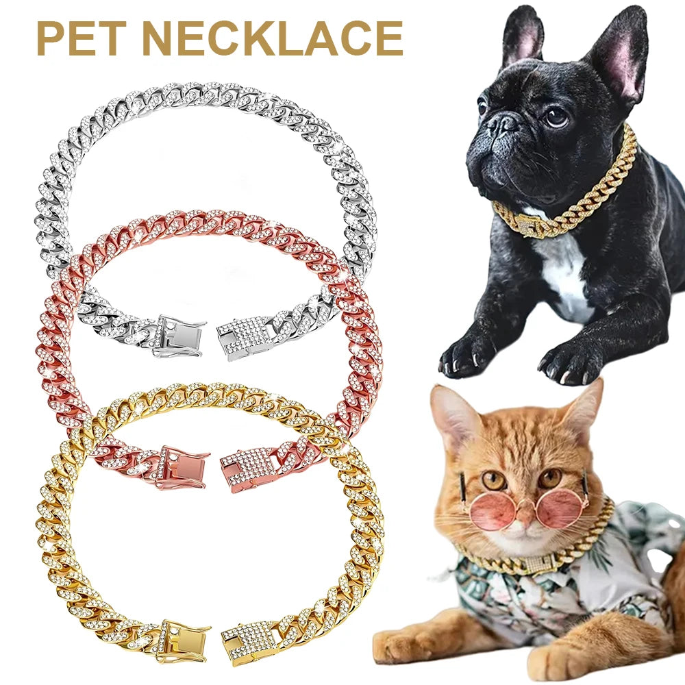 Collar Necklace Dog Full Diamond Cuban Chains