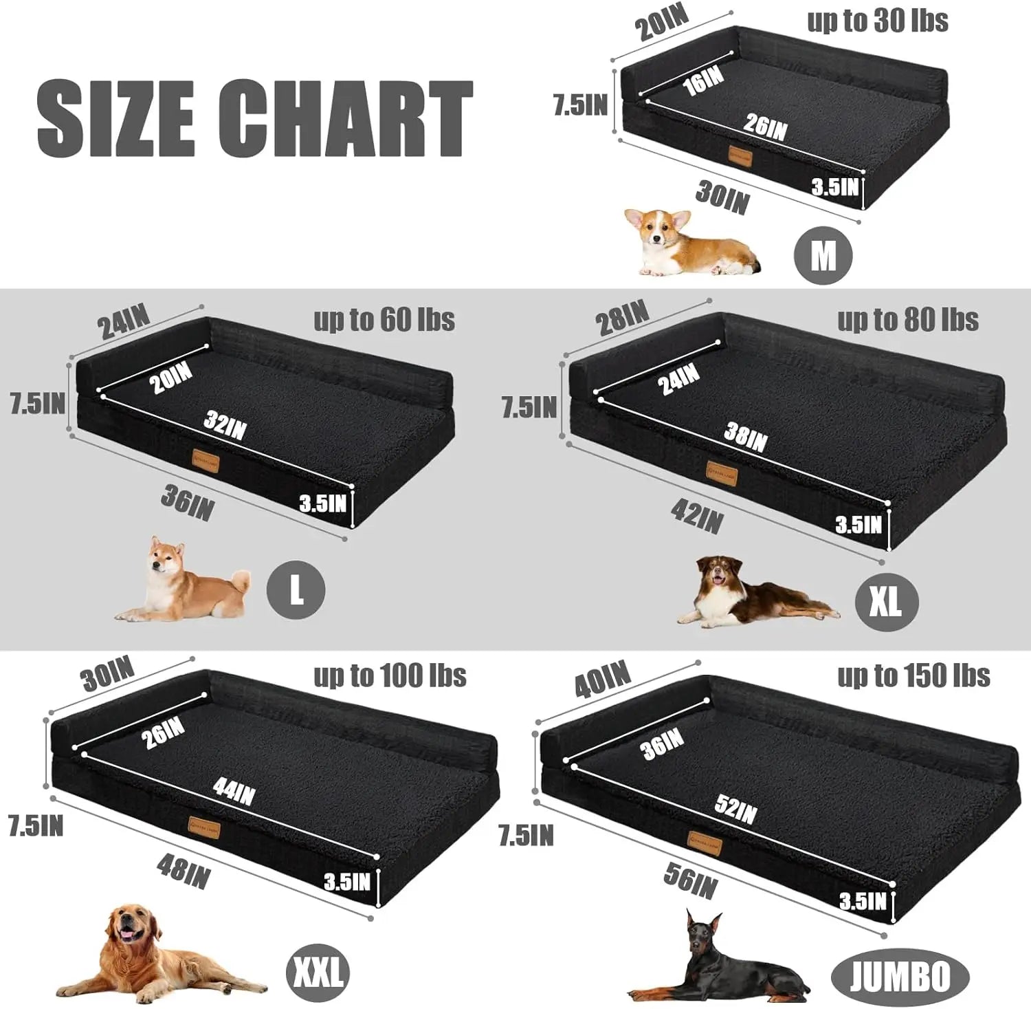 Extra Large Orthopedic Dog Bed 48x30 Inches, Waterproof Bolster Pet Sofa
