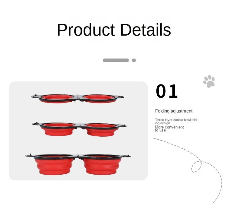 2 in 1 Collapsible Dog Travel Bowl Double Bowls Folding
