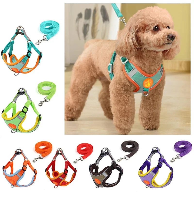 Small Medium Dogs Harness Vest Walking Traction Rope Reflective Straps.