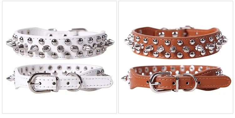 Leather Pet Dog Collar Neck Strap Leather Punk Rivet Spiked Dog Collar