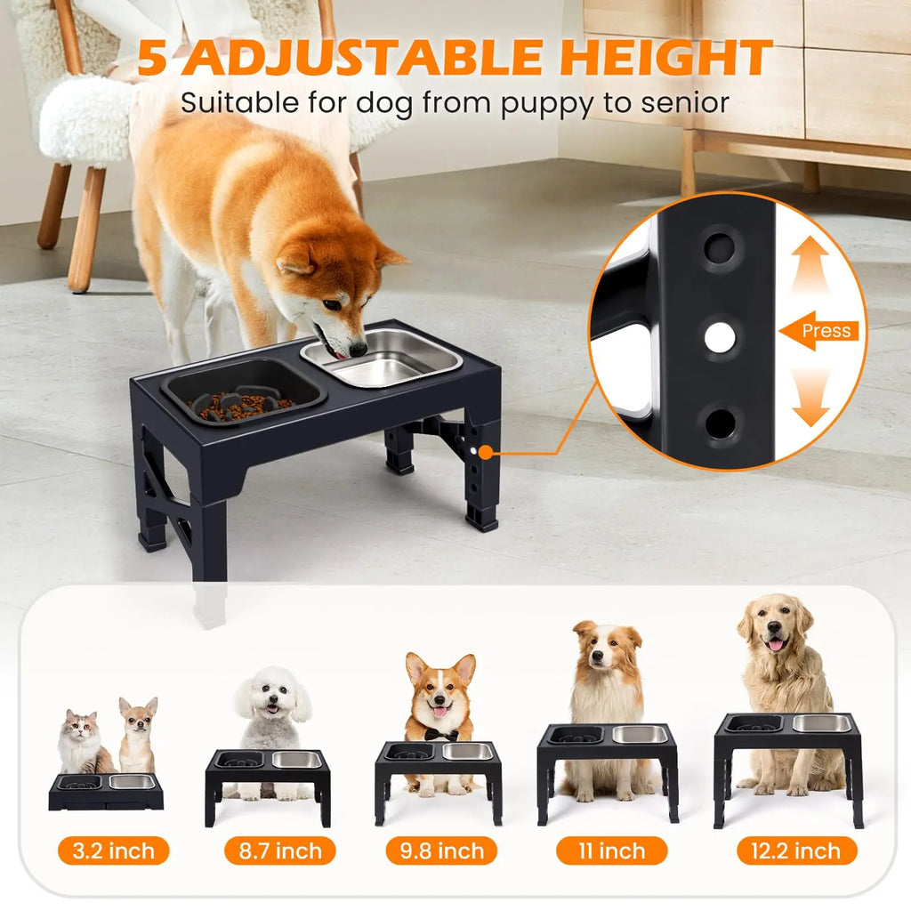 2-in-1 Elevated Slow Feeder Dog Bowls, Non-Slip Stainless Steel