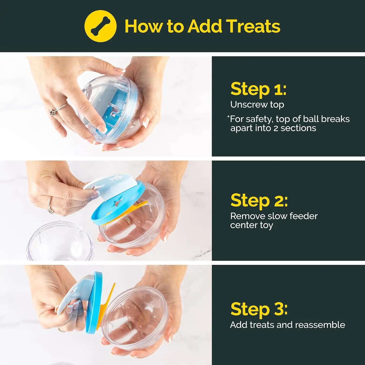 4" IQ Treat Ball Dog Toy, Interactive Food Dispenser.