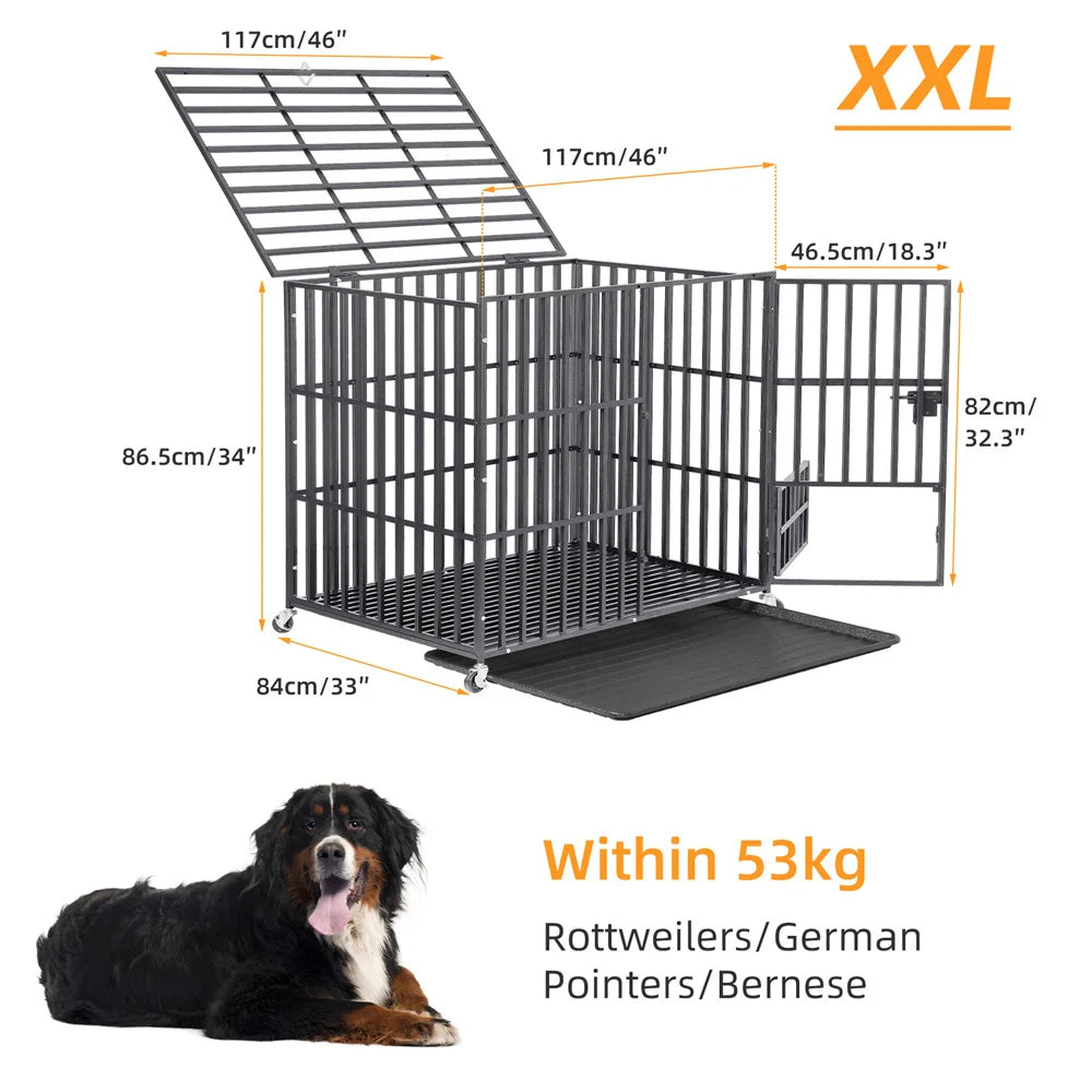 XXL Large Heavy Duty Dog Crate Strong Pet Cage  Square Tube Metal Kennel