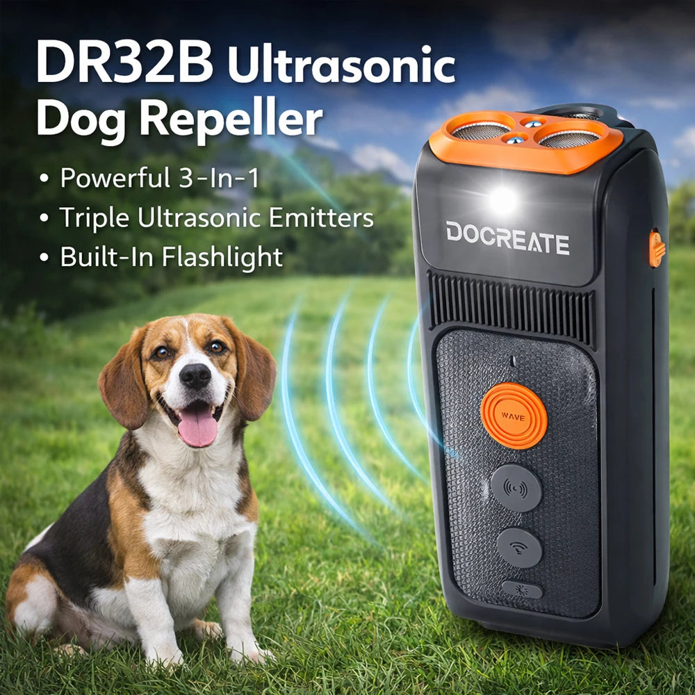 3-in-1 Dog Repellent Ultrasonic Anti-Bark Trainer with LED Flashlight.
