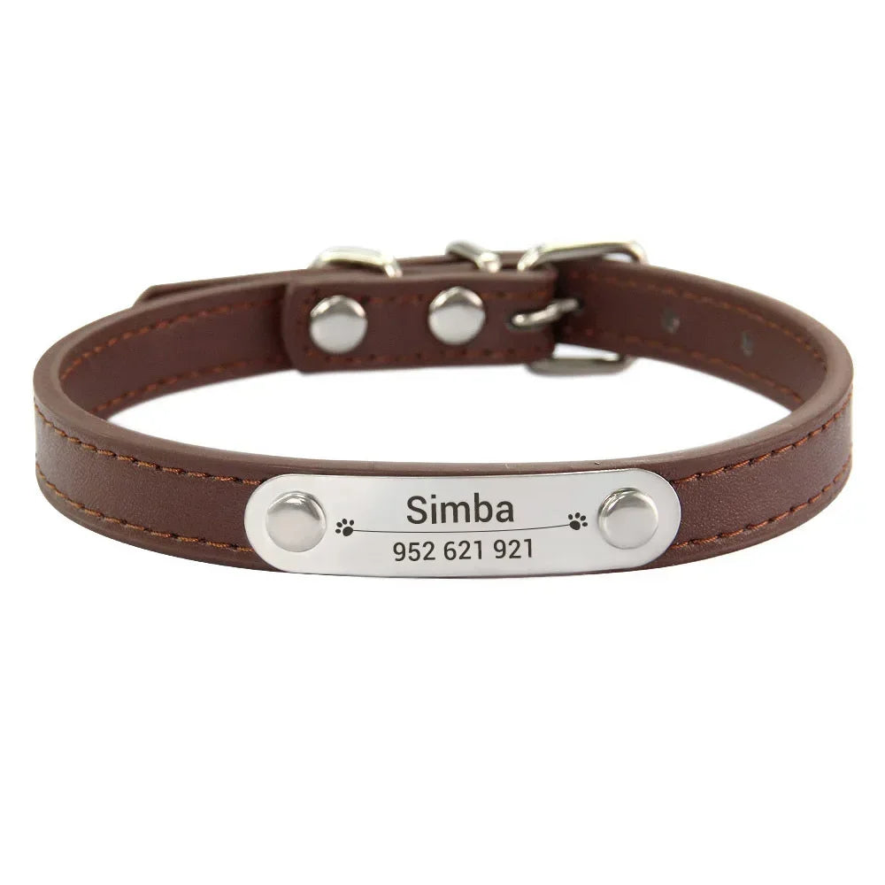 Personalized Dog Collar Name Carved 16 Colors Solid PU Leather Collar