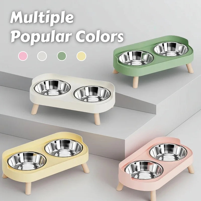 Dopamine Colorful Elevated Pet Feeder: Dual Stainless Steel Bowls