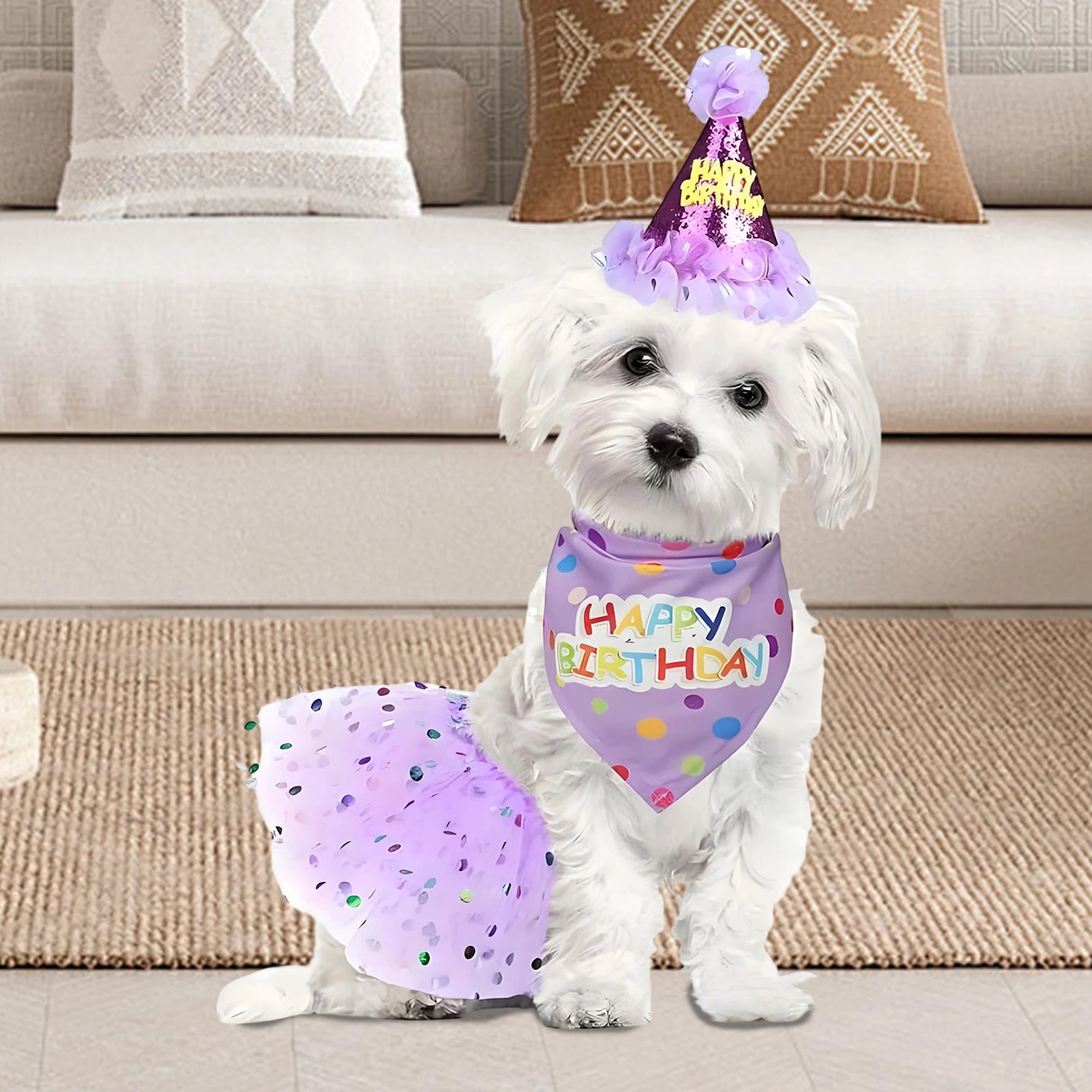Birthday Costume Set Adorable Party Hat with Matching Skirt and Scarf