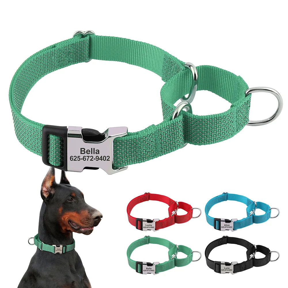 Custom Dog Martingale Collar Nylon Reflective Dog Collars With Engraving
