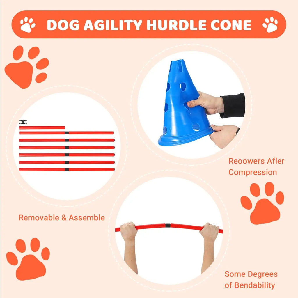 Dog Agility Hurdle Cone Set  Include 12 Agility Cones 6 Agility Rods