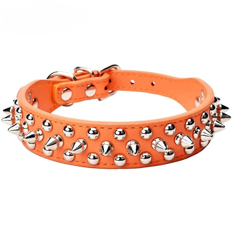 Leather Pet Dog Collar Neck Strap Leather Punk Rivet Spiked Dog Collar