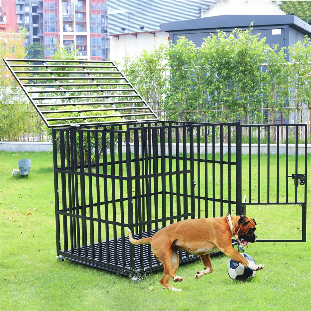 XXL Large Heavy Duty Dog Crate Strong Pet Cage  Square Tube Metal Kennel