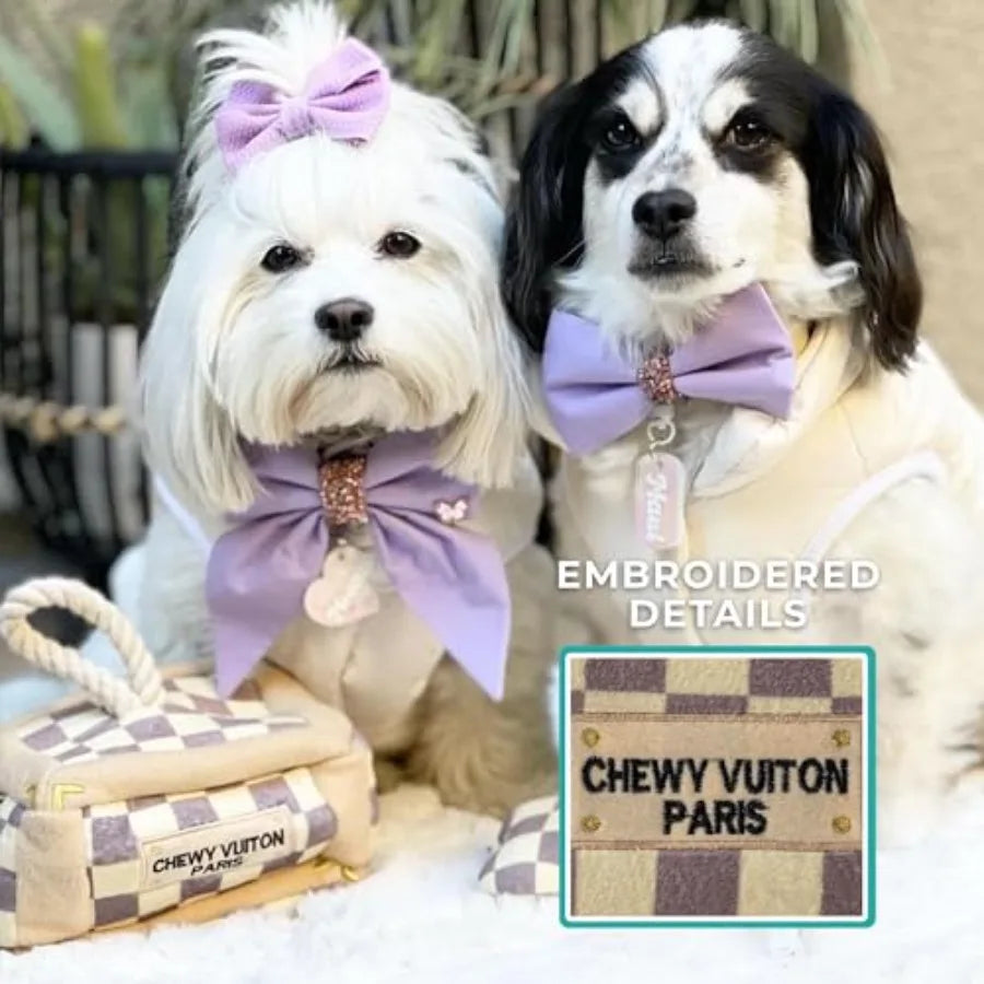 Checker Chewy Vuiton Trunk Activity House Plush Designer Dog Toys