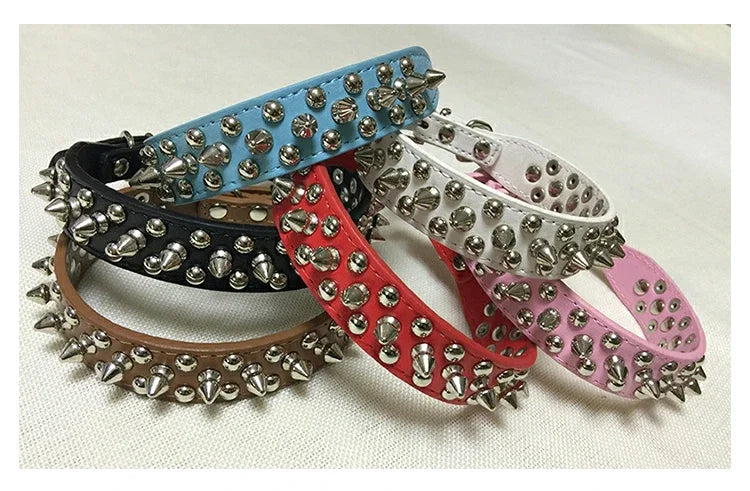 Leather Pet Dog Collar Neck Strap Leather Punk Rivet Spiked Dog Collar