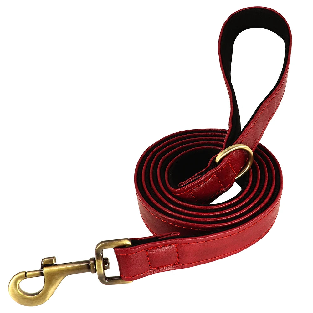 Leather Dog Collar Leash And Collar With Free Engraved Nameplate