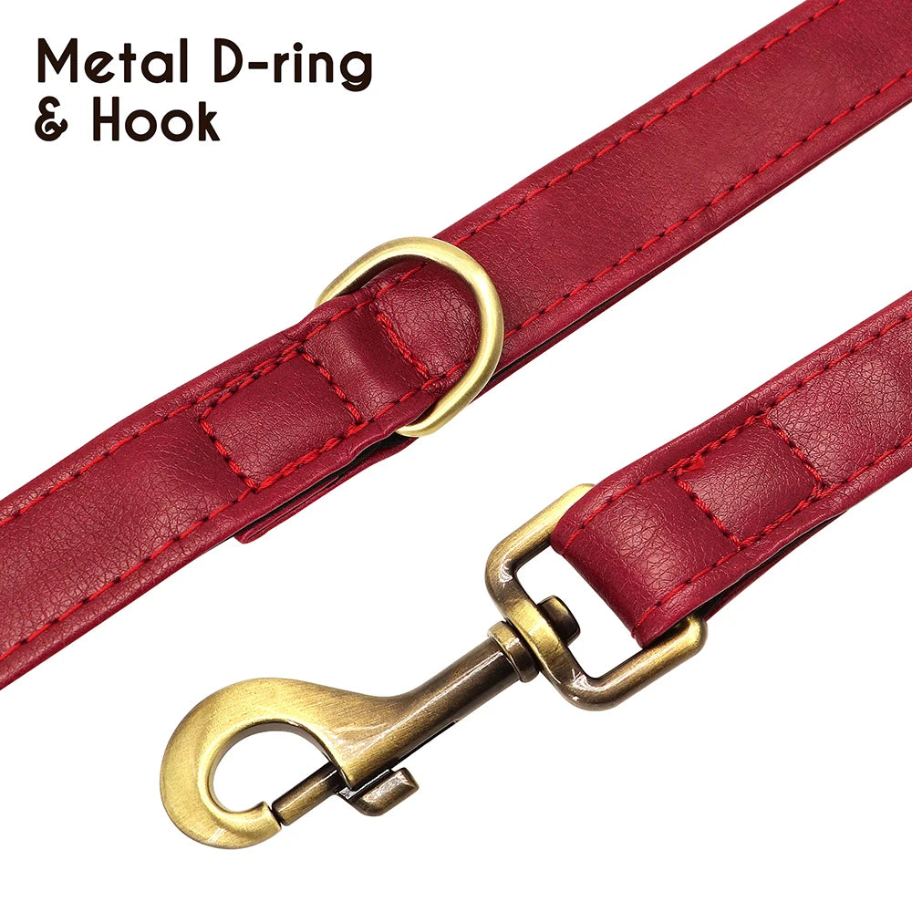 Leather Dog Collar Leash And Collar With Free Engraved Nameplate