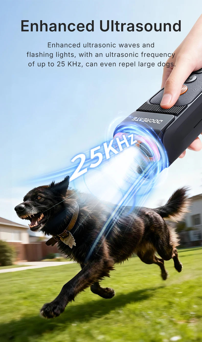 3-in-1 Dog Repellent Ultrasonic Anti-Bark Trainer with LED Flashlight.