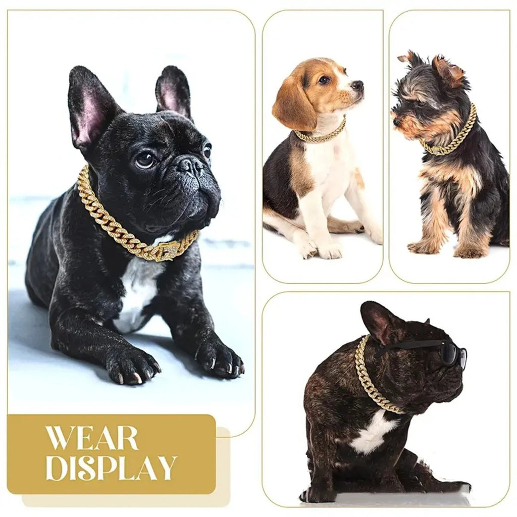 Collar Necklace Dog Full Diamond Cuban Chains