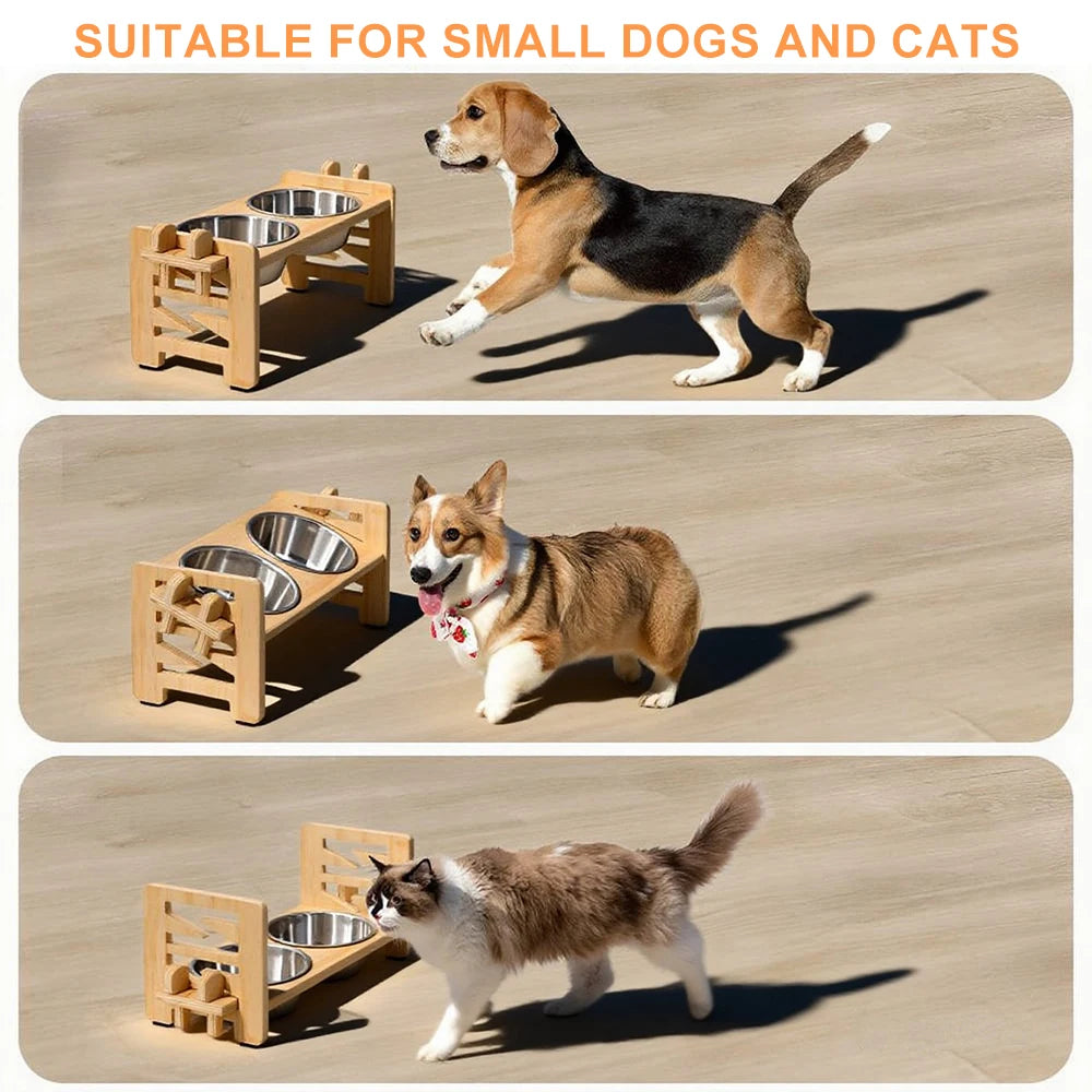 Elevated Small Dog-Cat Bowls Tilted Adjustable Feeder Stand