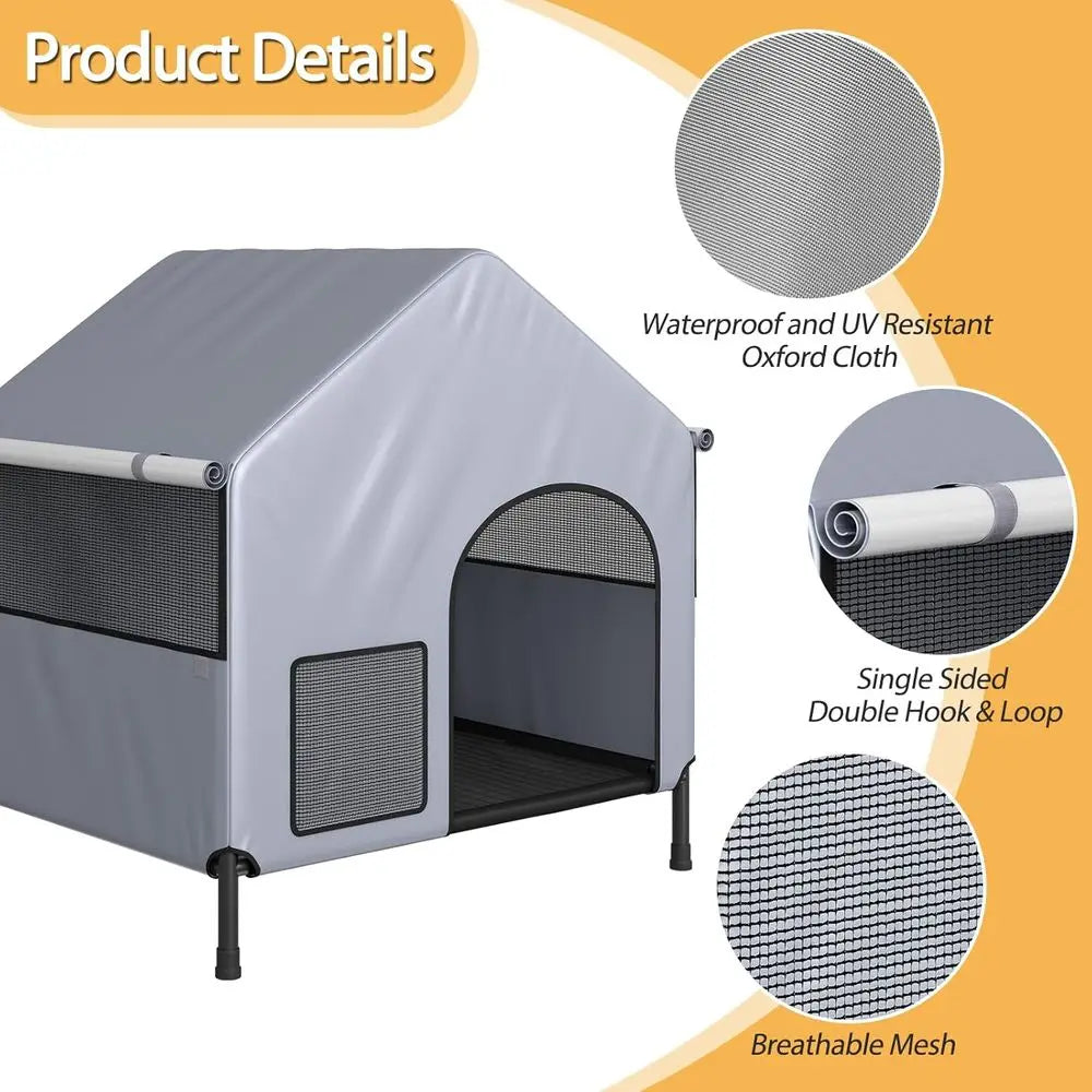 39” Dog House for Outdoor Indoor, Large Dog House Weatherproof 600D PVC Canopy,