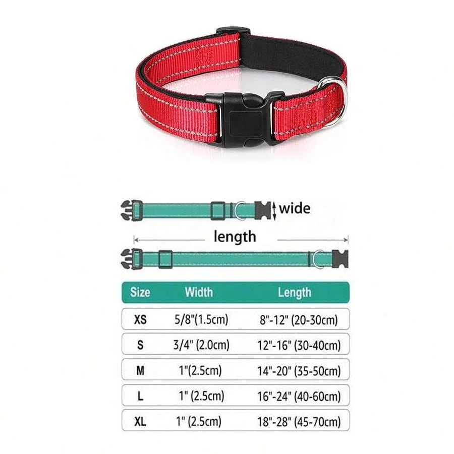 Reflective Dog Collar Soft Padded Breathable Safety Stripes