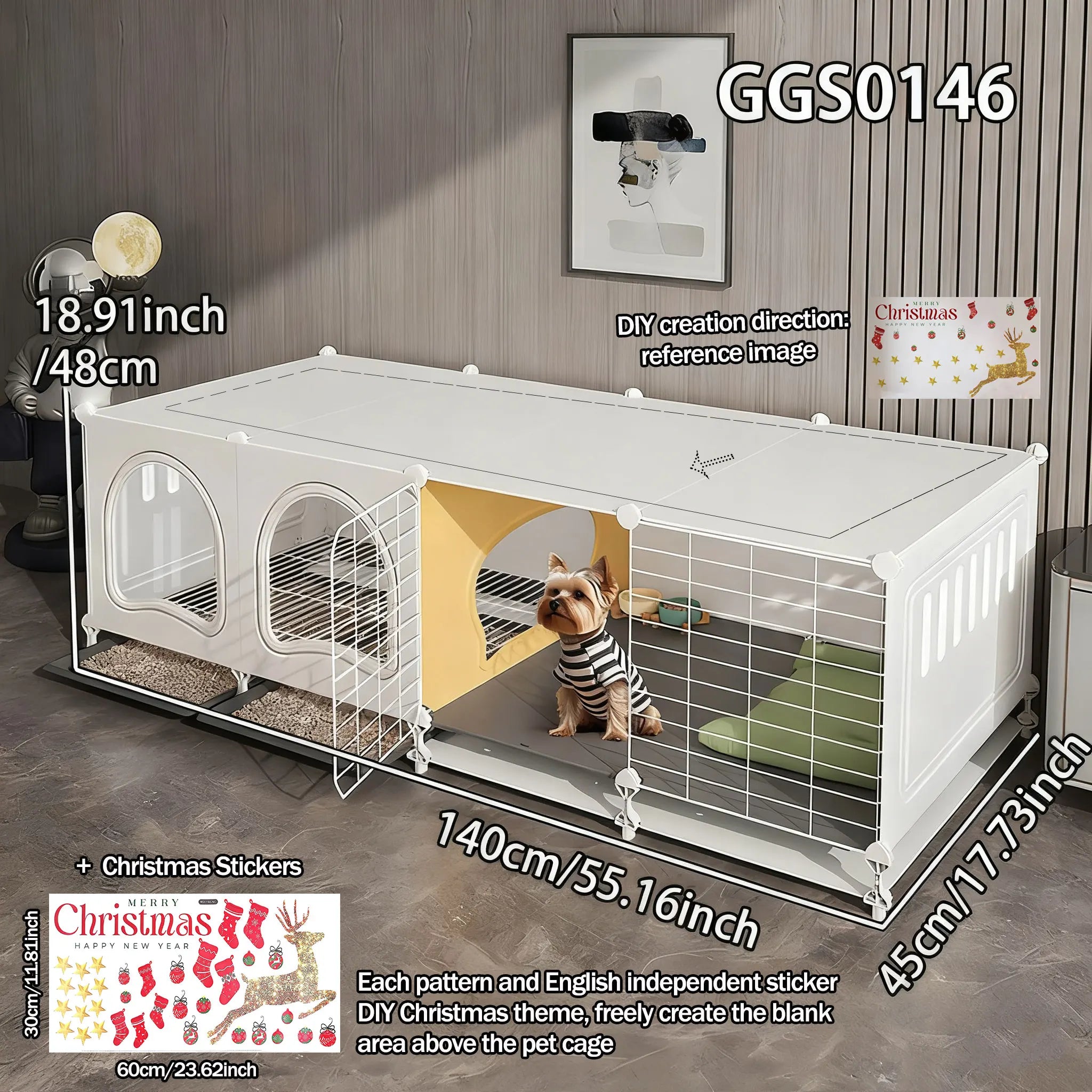 Dog Cage for Small Dogs with Separate Toilet and Pulleys, Indoor Dog House