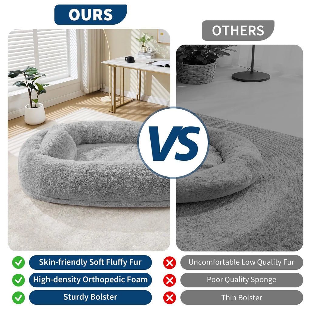 Oversized Human Dog Bed Orthopedic Faux Fur Pet Bed With Pillow