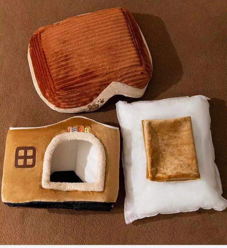 Cute Pet House with Foldable Soft Pet Bed Detachable Washable
