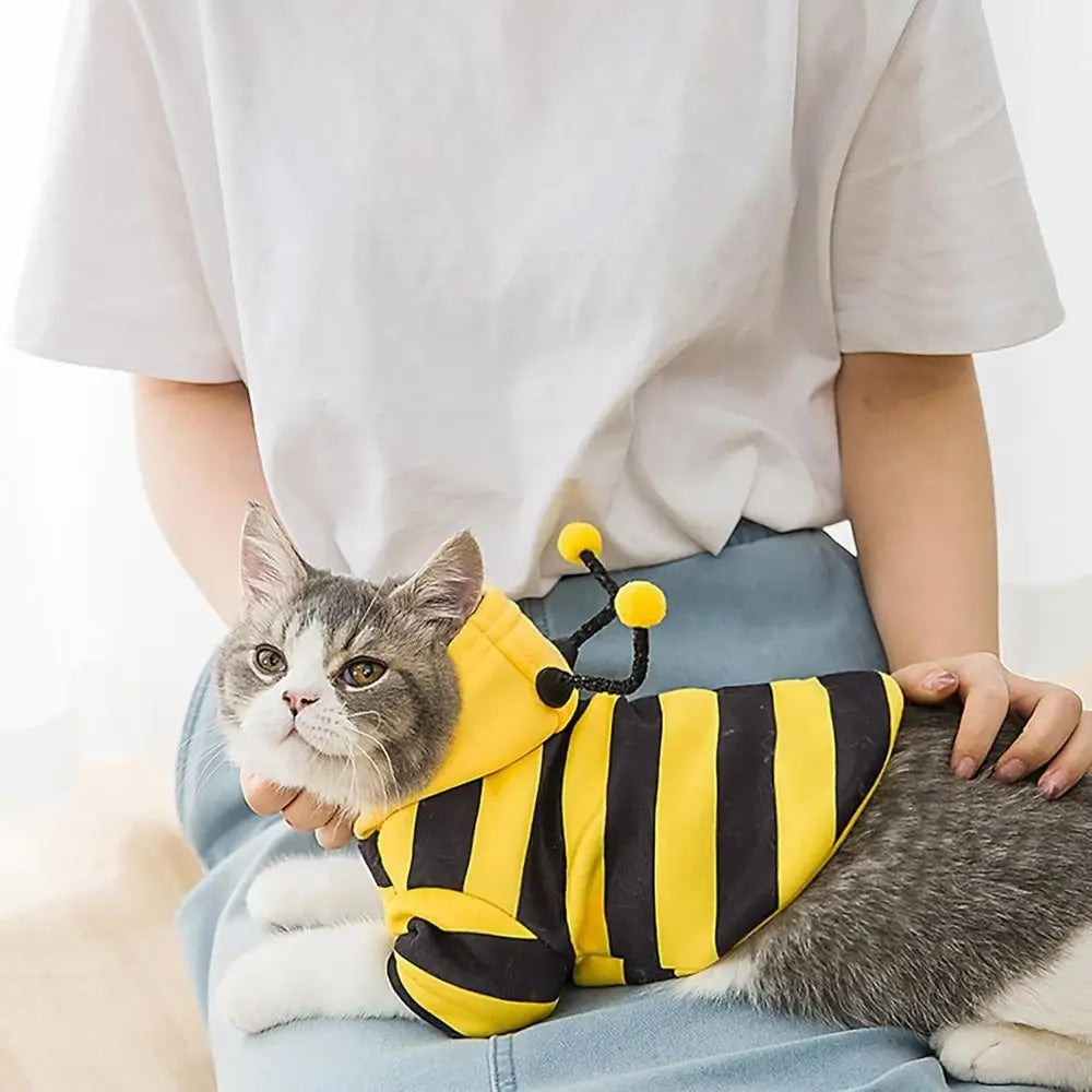 Soft Pet Bee Costume Hooded Breathable Winter Warm Bee Cosplay Costume