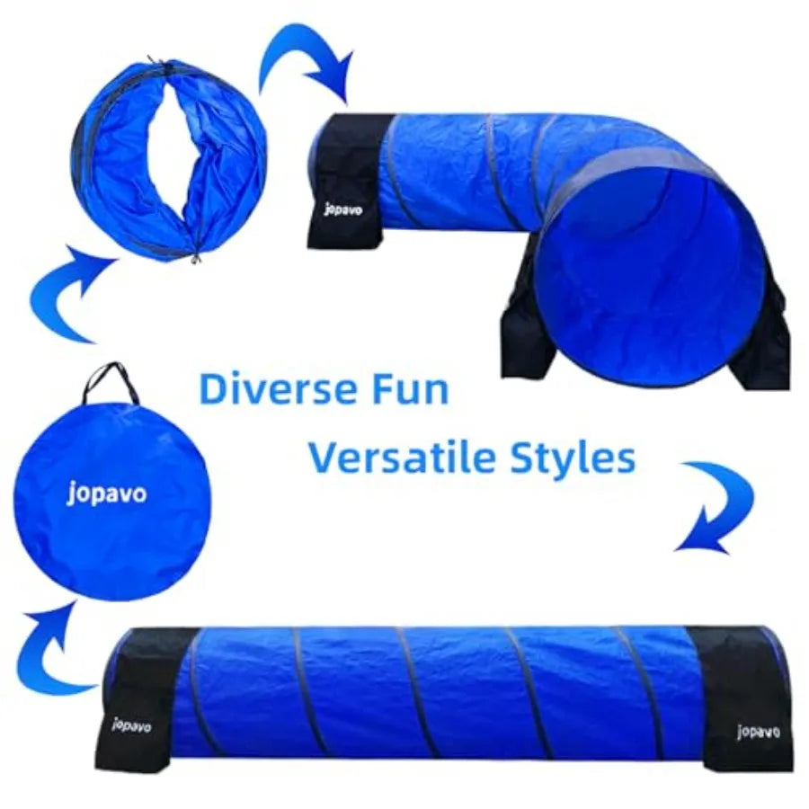 Dog Agility Training Equipment Tunnel: 10 Foot Agility Tunnel with 2 Pack Sandbags Carry Bag and 4 Ground Spikes.Ideal Agility