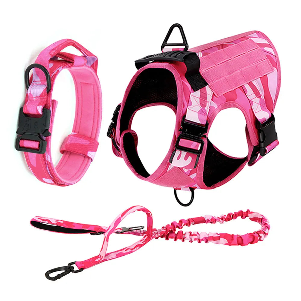 Military Pink Camouflage Dog Harness For Large Medium Dogs