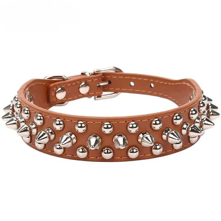 Leather Pet Dog Collar Neck Strap Leather Punk Rivet Spiked Dog Collar