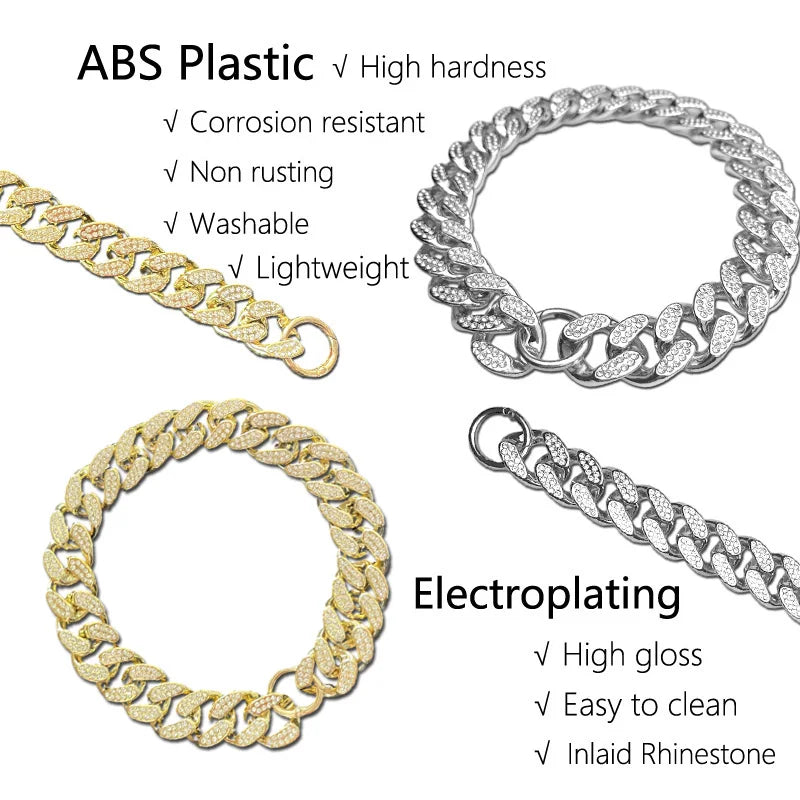 ABS Plastic Dog Collar Chain Diamond Inlay Sparkle Necklace