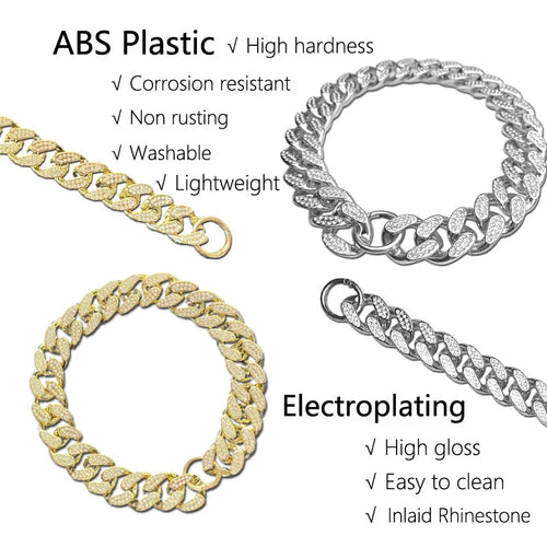 ABS Plastic Dog Collar Chain Diamond Inlay Sparkle Necklace