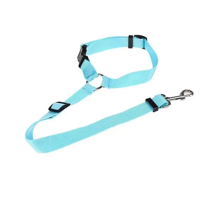 Solid Color Two-in-one Pet Car Seat Belt Nylon Lead Leash