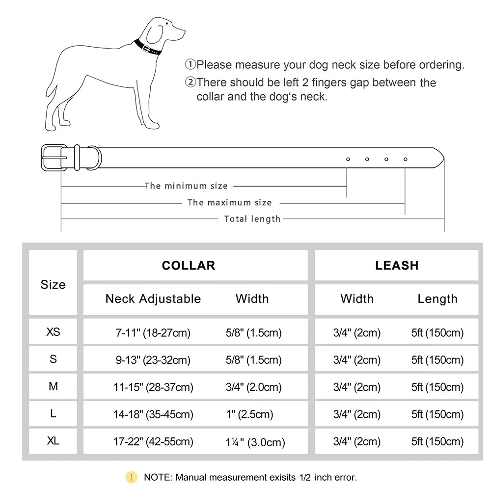 Leather Dog Collar Leash And Collar With Free Engraved Nameplate