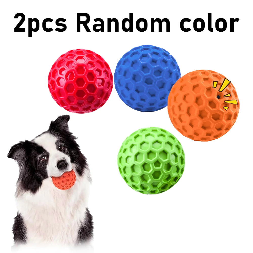 2pcs Indestructible Squeaky Dog Toys, Interactive Dog Balls
