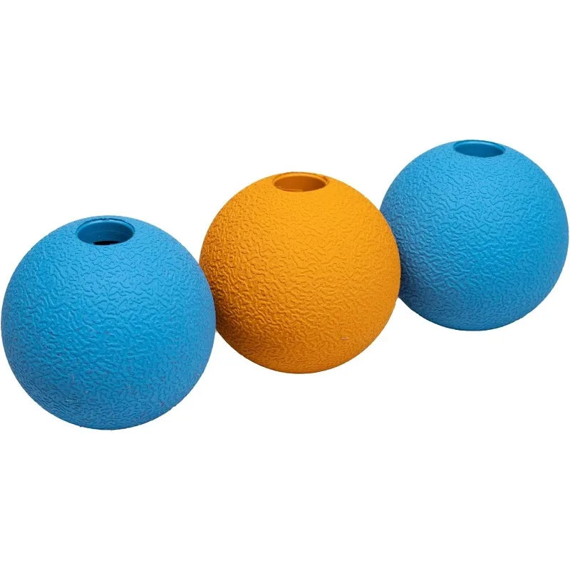 Interactive Dog Toys, Rubber Fetch Balls, Pack of 3, 2.5 Inch, Blue & Orange