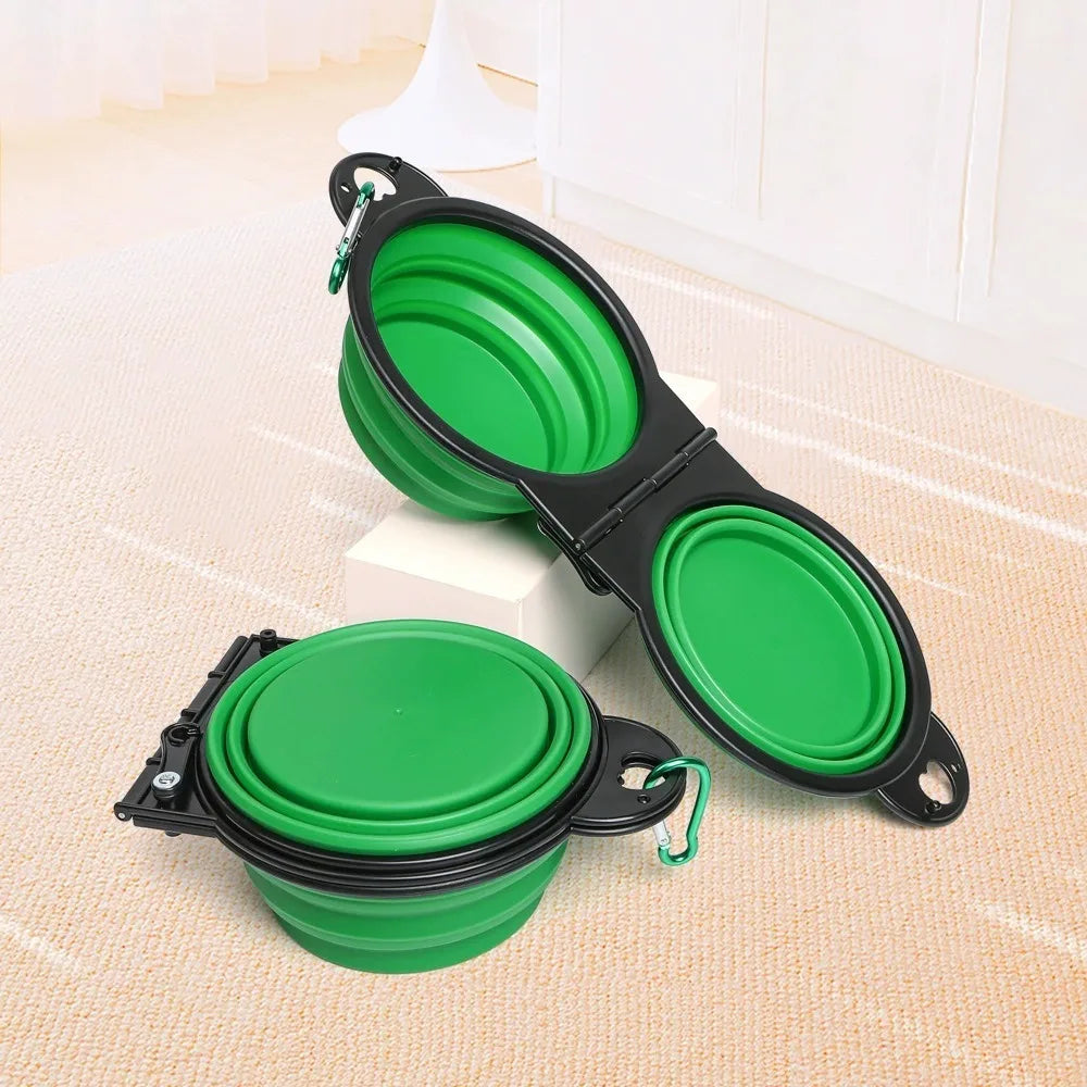 2 in 1 Collapsible Dog Travel Bowl Double Bowls Folding