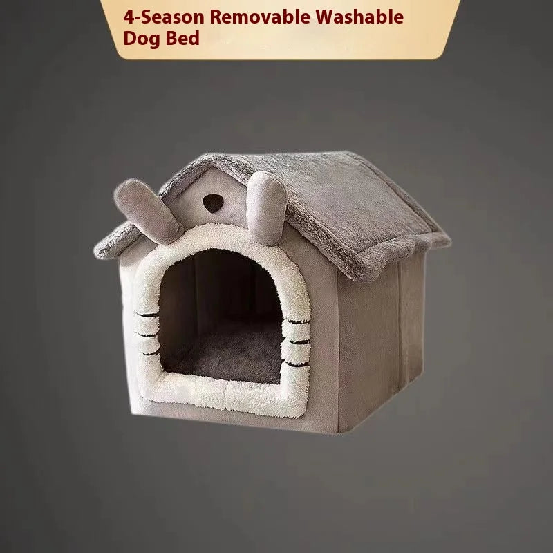 All Season Dog House Style Bed - Removable Washable Pet Bed for Small Dogs