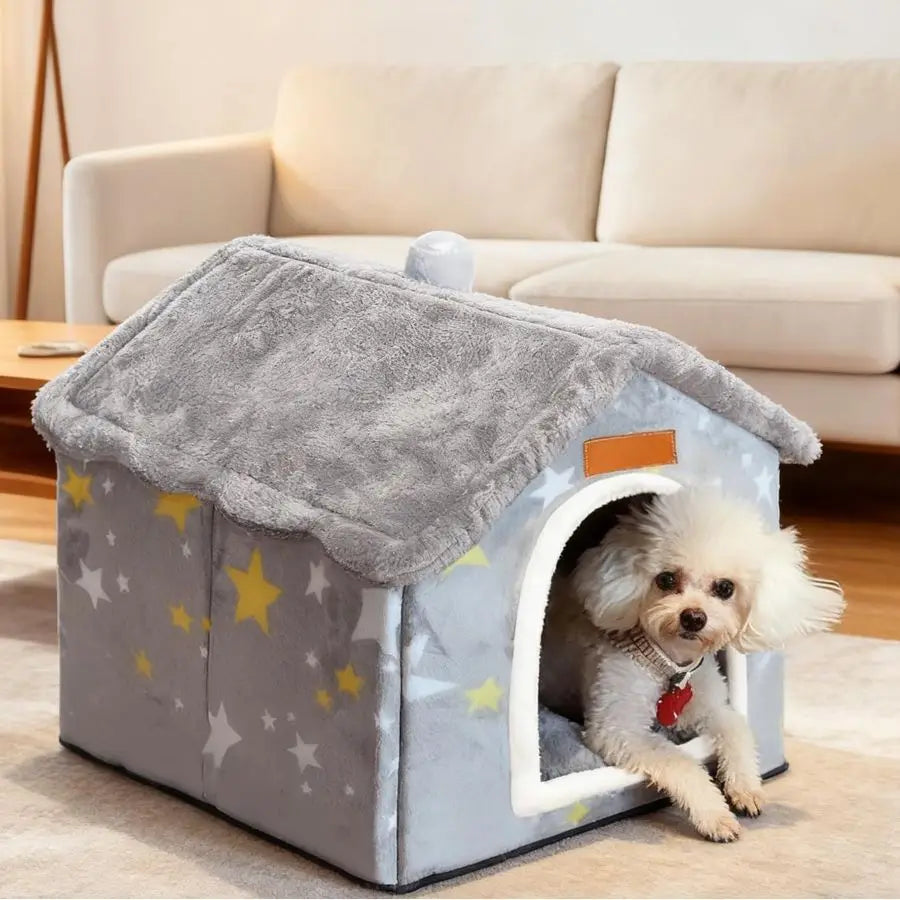 Foldable Soft Kennel Bed Warm Puppy Cave with Cushion