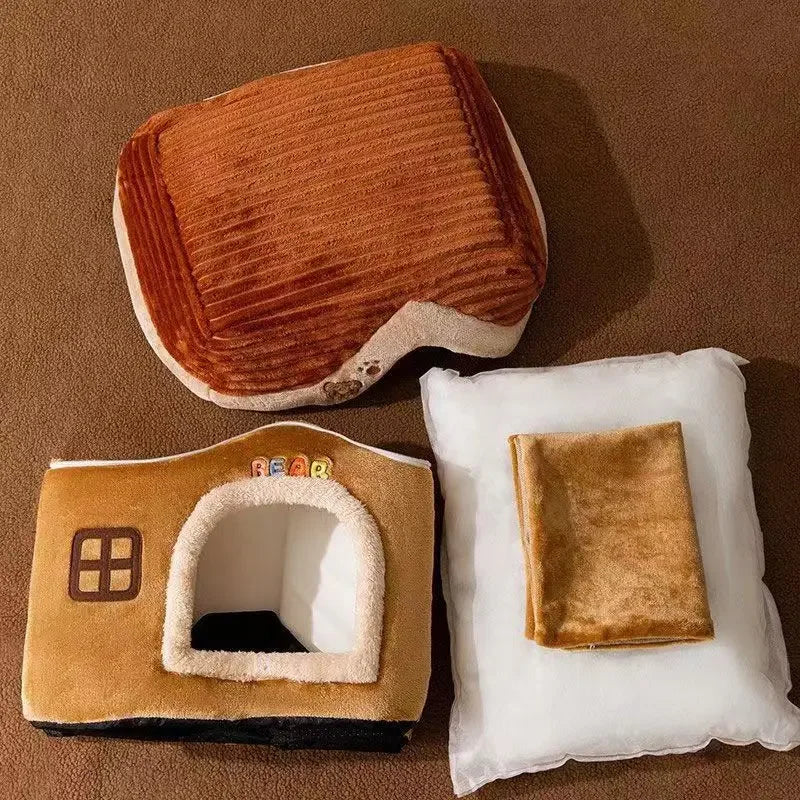 Cute Pet House with Foldable Soft Pet Bed Detachable Washable