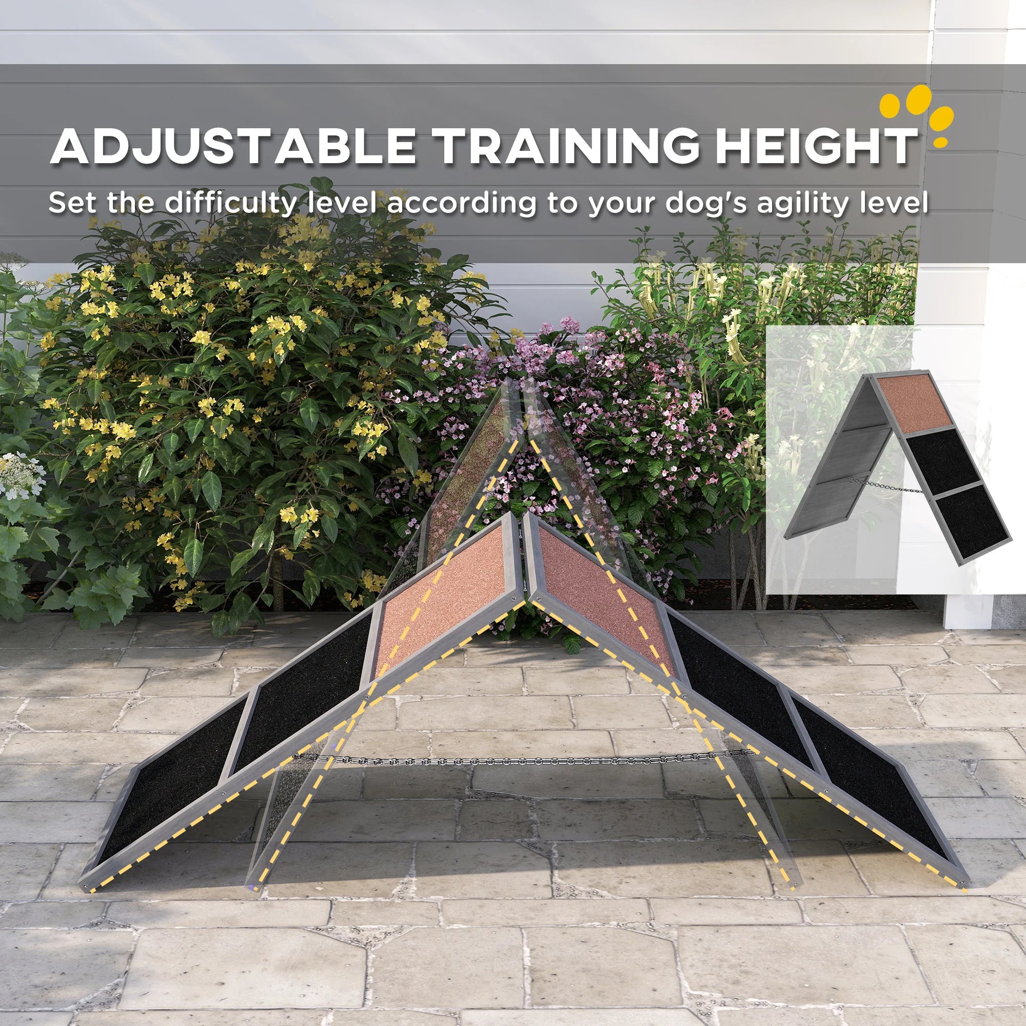 Adjustable Height Dog Agility Ramp A Frame with Anti Slip Surface.