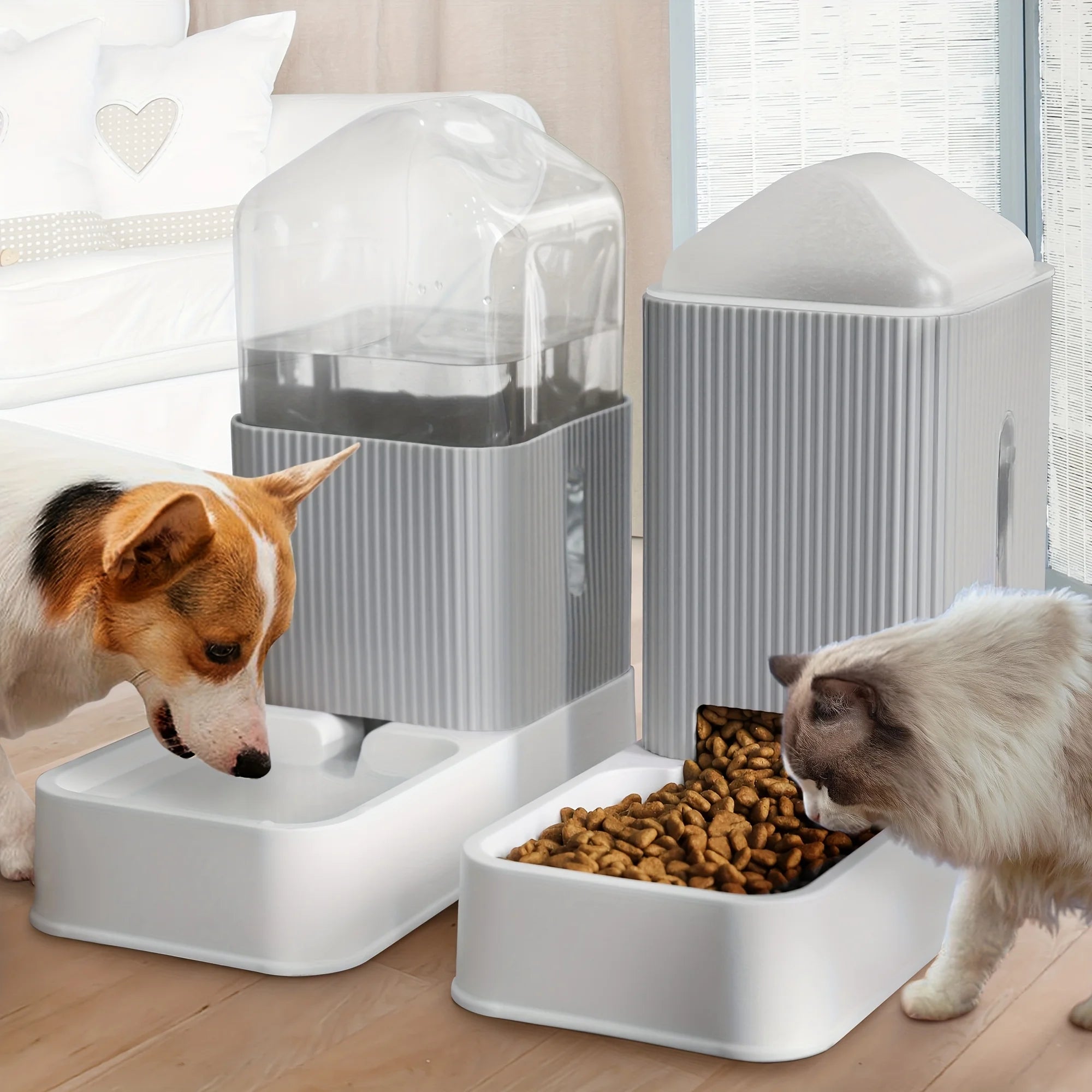 3.5L Automatic Dog/Cat Feeder And Water Dispenser Combo, Removable Stainless Steel Bowl